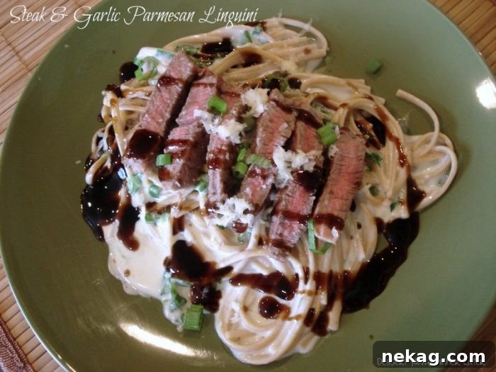 Exquisite Steak & Garlic Parmesan Linguini, a perfect romantic dinner