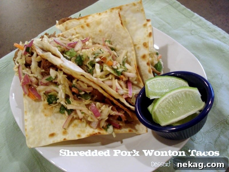 Shredded Pork Wonton Crunch Tacos 5 Freshly prepared Asian Slaw for Shredded Pork Wonton Tacos