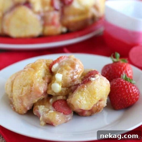 Vanilla Strawberry Monkey Bread, a delicious breakfast or dessert treat.