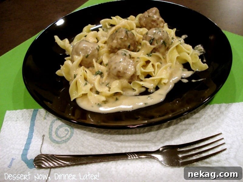 Close-up of Homemade Swedish Meatballs ready to serve