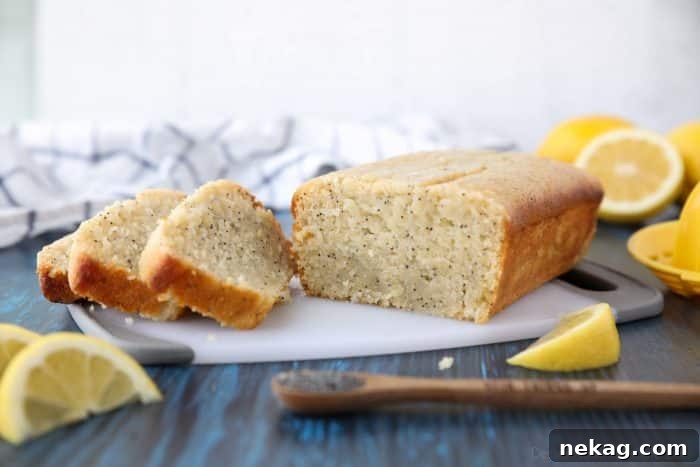 Zesty Lemon Poppy Seed Loaf 5 Freshly baked Lemon Poppy Seed Bread slices ready to be enjoyed.
