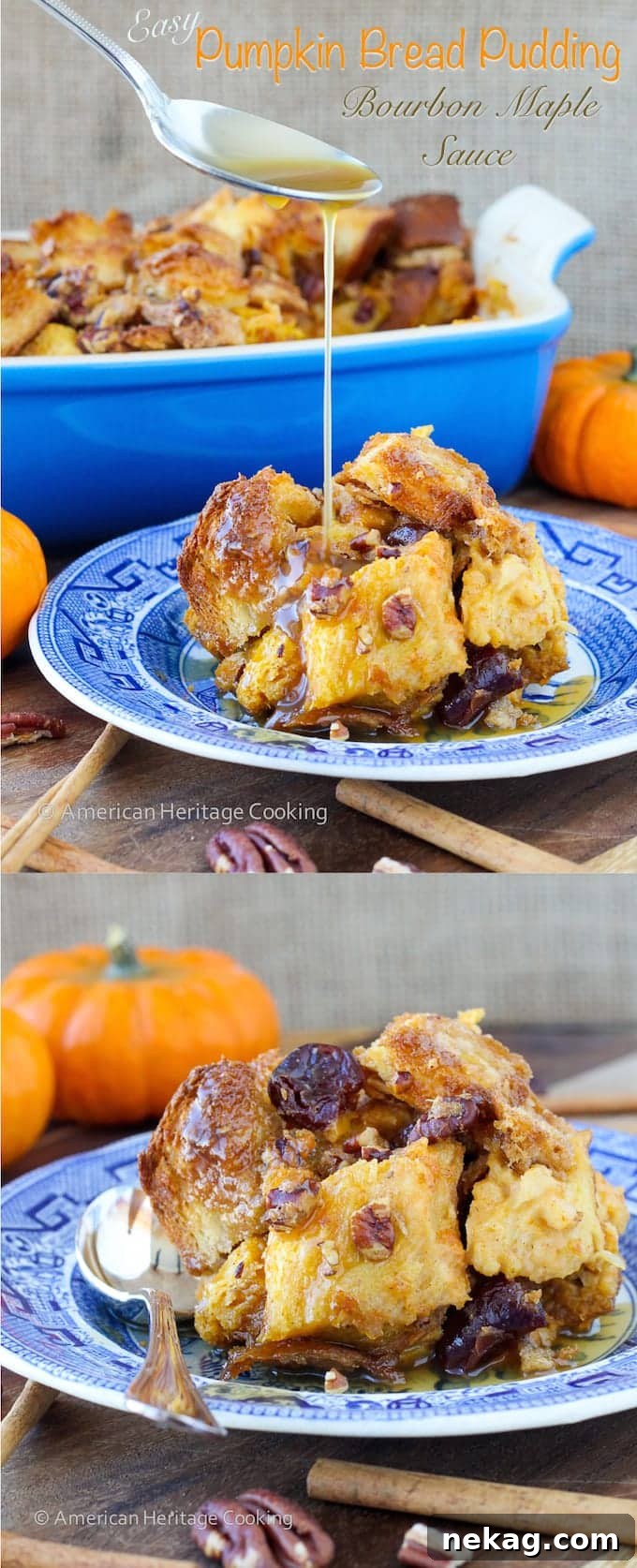 Easy Pumpkin Spice Bread Pudding with Maple Bourbon Cream Sauce