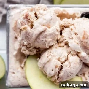 Scoops of homemade apple pie ice cream, rich with cinnamon and apple pieces.