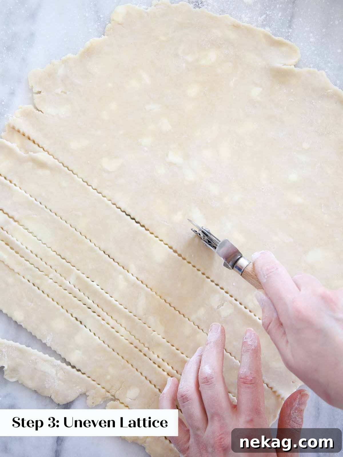 Weaving a Perfect Pie Crust Lattice 5 cutting butter pie dough strips for lattice.