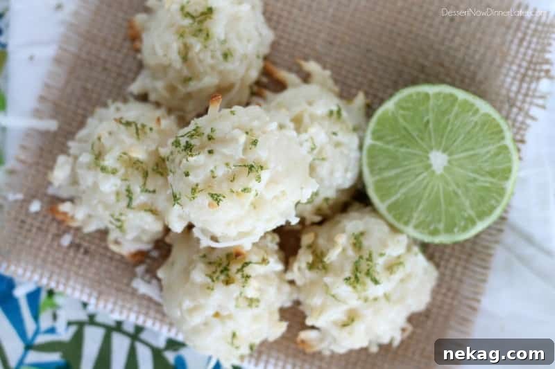 Freshly Baked Coconut Key Lime Macaroons on a Cooling Rack