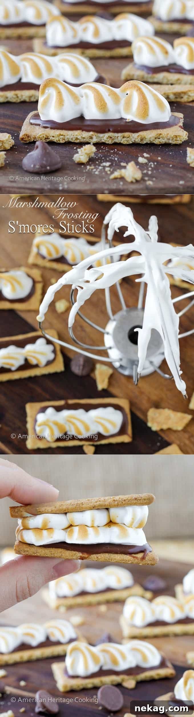 Heavenly Marshmallow Frosting 12 Homemade Marshmallow Frosting Smores Sticks | An easy, gelatin-free, recipe for marshmallow frosting and adorable, bite-sized S'mores snacks!