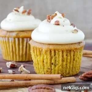 Toasted Pecan Pumpkin Cupcakes with Maple Caramel Frosting