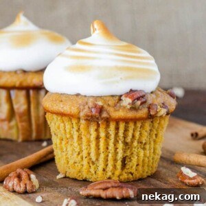 Sweet Potato Casserole Cupcakes with Homemade Marshmallow Frosting