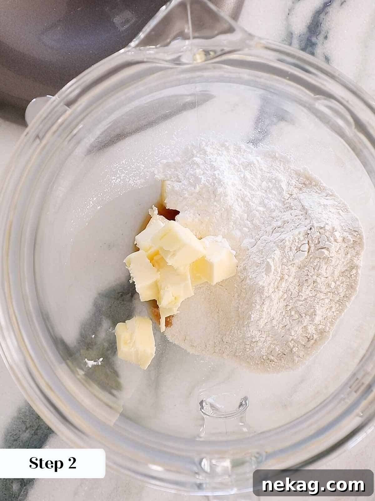 Preserve-Kissed Shortbreads 5 All ingredients in a stand mixer bowl, ready to be mixed.