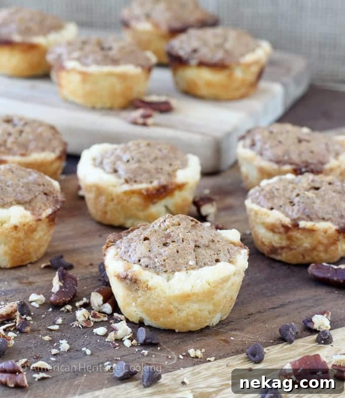 Decadent Chocolate Pecan Bites 3 Close-up of a Chocolate Pecan Tassie, showcasing the rich filling and golden crust.