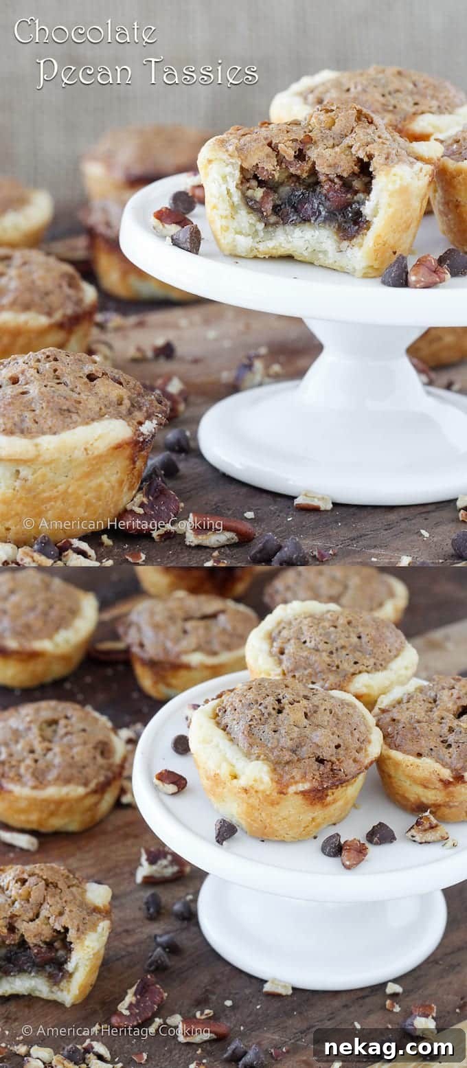 Decadent Chocolate Pecan Bites 7 A top-down view of Chocolate Pecan Tassies, highlighting their texture and appealing glaze.