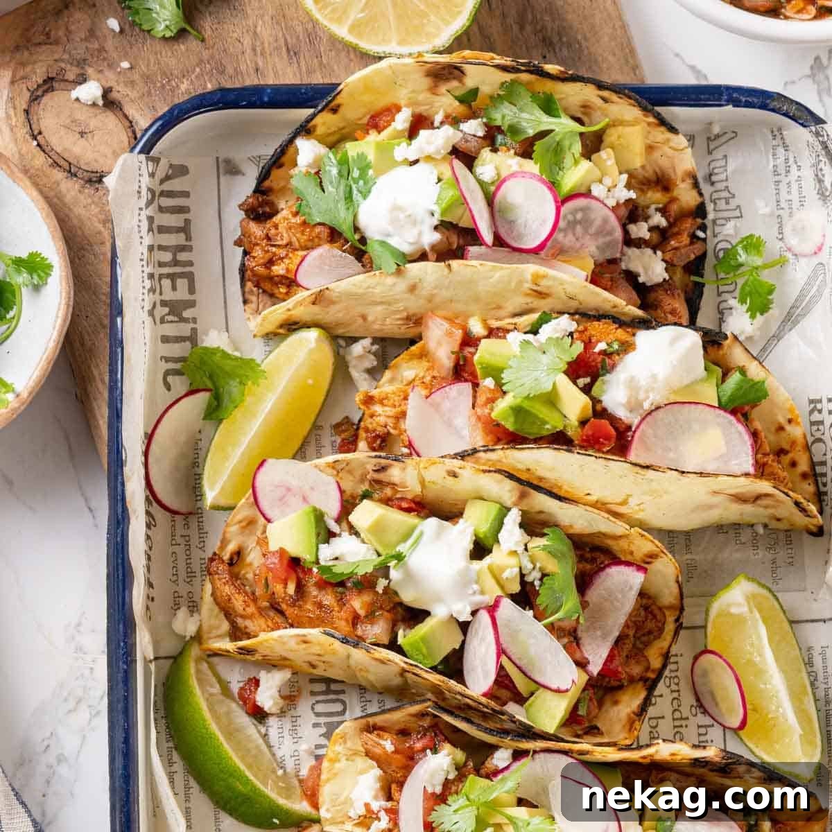 Zesty Chicken Taco Fiesta 3 Close-up of chicken tacos adorned with a generous topping of chopped fresh herbs.