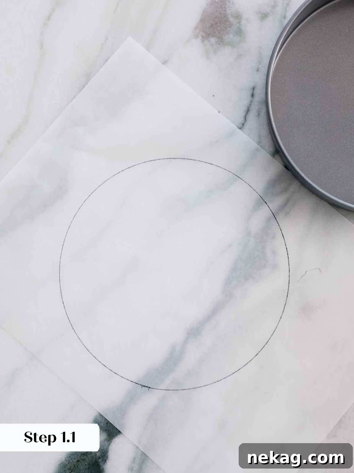 Perfectly Moist Vanilla Cake 8 tracing circle on parchment.