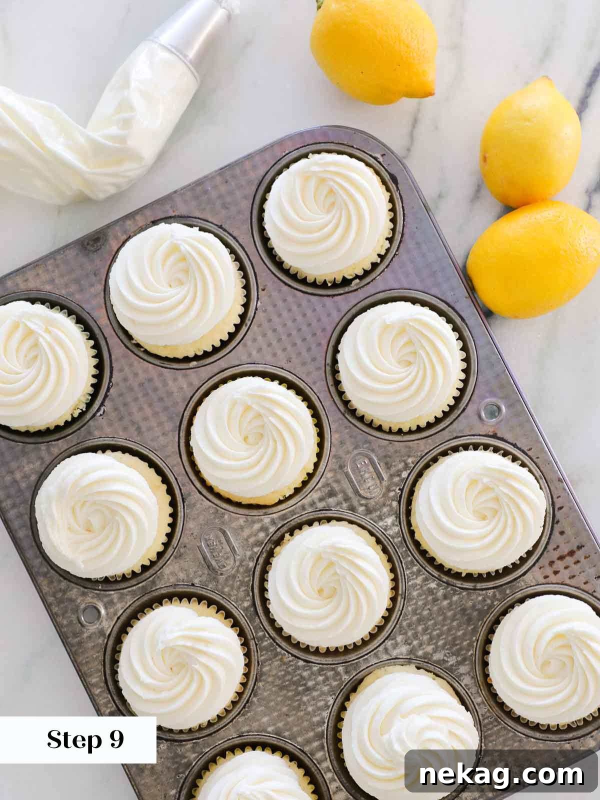 Sunshine Lemon Cupcakes 14 Beautifully frosted lemon cupcakes adorned with swirls of tangy lemon buttercream frosting.
