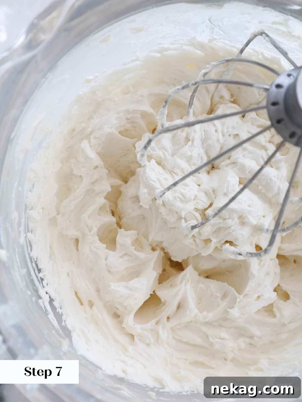 Velvety Cooked Flour Frosting 13 Finished ermine frosting, showing its light, airy, and creamy texture in a mixing bowl.