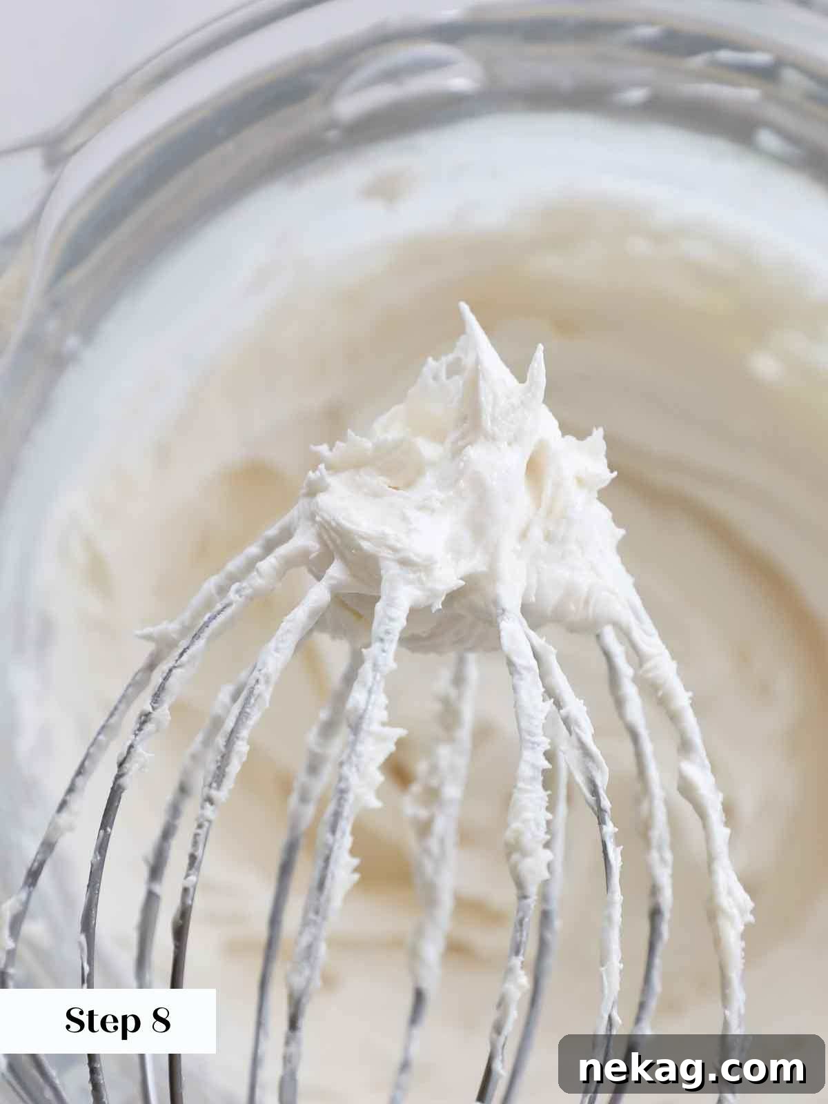 Velvety Cooked Flour Frosting 14 Ermine frosting whipped to perfect stiff peaks, demonstrating its stability and readiness for piping.