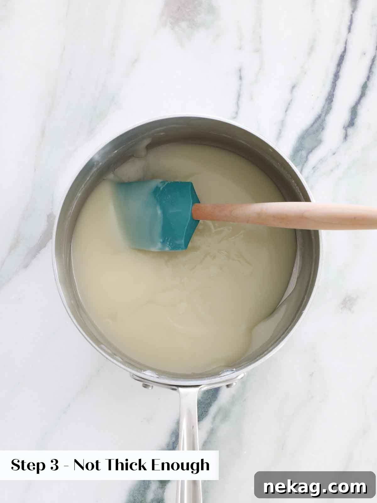 Velvety Cooked Flour Frosting 8 Perfectly cooked flour base for frosting, showing a thick, pudding-like consistency that holds its shape.