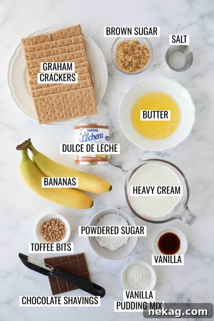 Effortless Banoffee Bliss 5 Labeled ingredients needed to make Banoffee Pie.