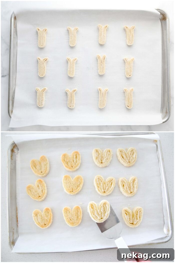 Shaping the palmiers before baking, and then flipping them halfway through baking.
