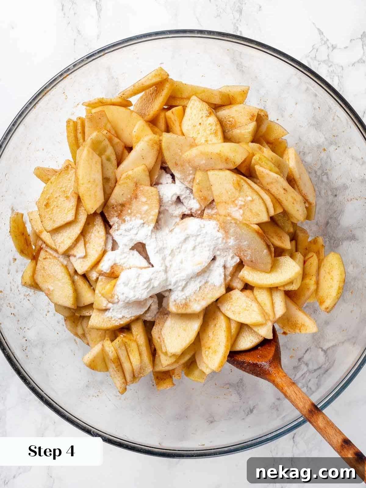 Cornstarch added to apple cobbler filling for thickening.