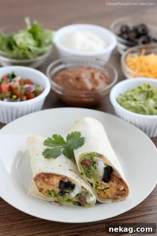 Ultimate Seven-Layer Burrito 6 Assembled Seven Layer Burrito ready to be wrapped