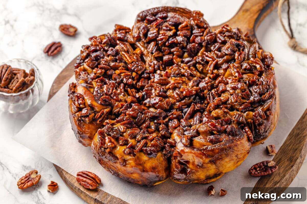 Golden brown sticky buns with a thick layer of caramelized topping.