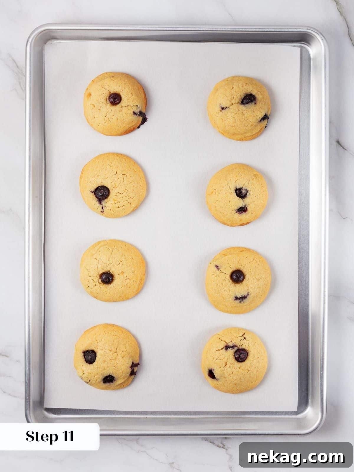 A tray of golden-brown cookies, fresh out of the oven and still warm.