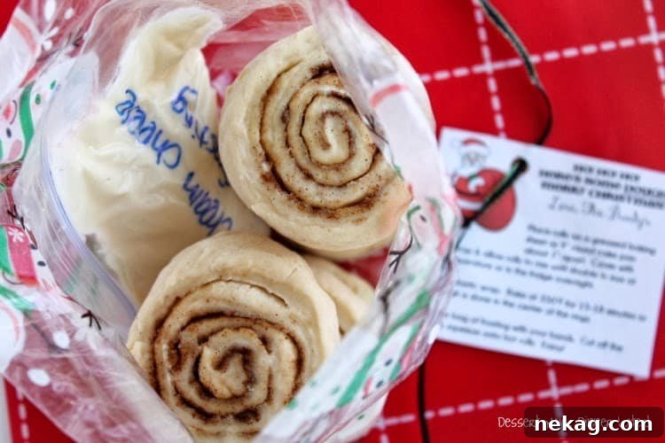 Cinnamon Roll Kindness for Neighbors 5 Assembling frozen cinnamon roll gift bags