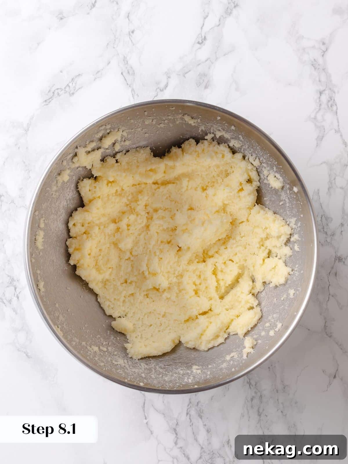 Softened butter and sugar are creamed together to start the rich and sweet base of the topping.