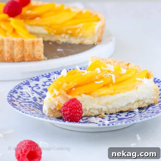 Sunshine Mango Coconut Tart 6 Detailed shot of the Coconut Mango Tart, highlighting the vibrant colors
