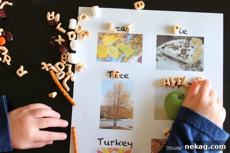 Children engaging in a letter-matching activity with Alpha-Bits cereal during fall.