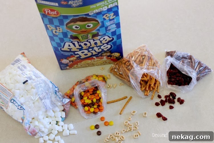 A delicious and colorful ABC Fall Snack Mix made with Alpha-Bits cereal.
