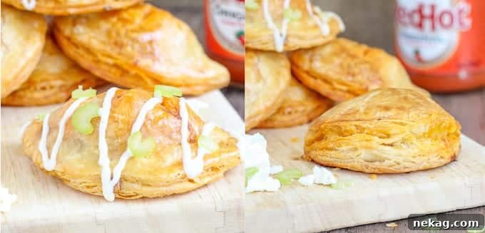 Spicy Buffalo Chicken Blue Cheese Hand Pies 7 A visual comparison showing the significant difference in flakiness between properly chilled and insufficiently chilled pastry dough after baking.