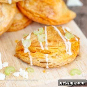 The Buffalo Chicken Blue Cheese Hand Pies will be a HUGE hit at your next party! All the flavors of Buffalo Chicken Wings in a flakey, all-butter pastry!