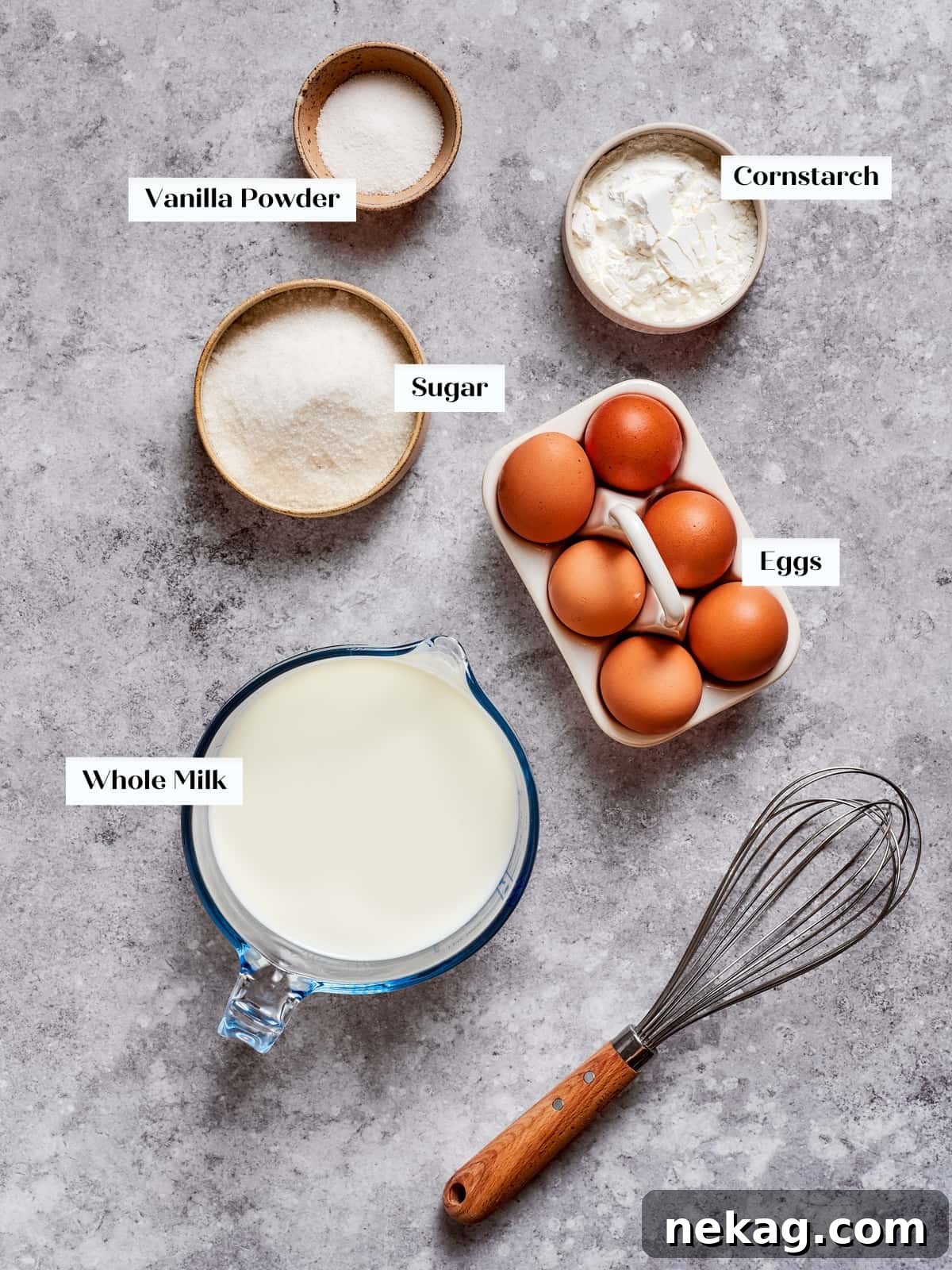 Delicate Layered Crepe Dessert 4 All components for making the crepe cake set out and ready for the recipe steps.