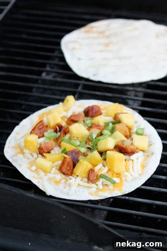 Grilled BBQ Chicken and Pineapple Quesadillas