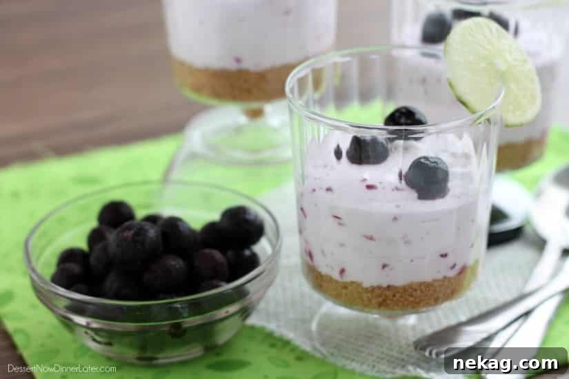 Zesty Blueberry Lime No-Bake Treats 5 Close up of Blueberry Lime No-Bake Cheesecake Cups