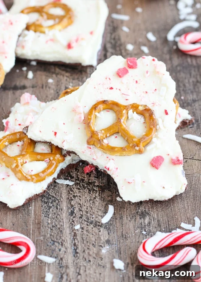 This easy Coconut Peppermint Pretzel Bark is a minty mix of white and dark chocolate with candy cane "snow", salty pretzels and a hint of coconut! You will love the holiday mint flavor! 