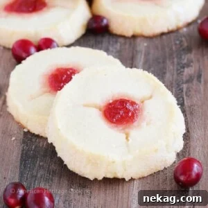 Cranberry Thumbprint Cookies on a rustic wood slate.