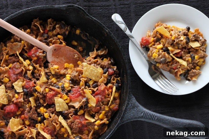 Nacho Supreme Skillet Pasta with Black Beans & Corn