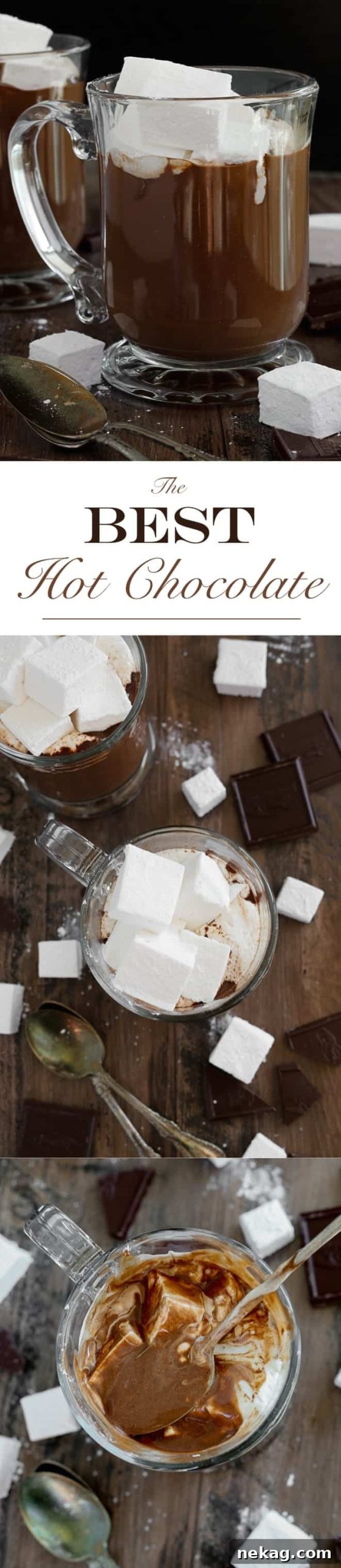 A final shot of a mug of the best hot chocolate, ready to be enjoyed, with marshmallows.