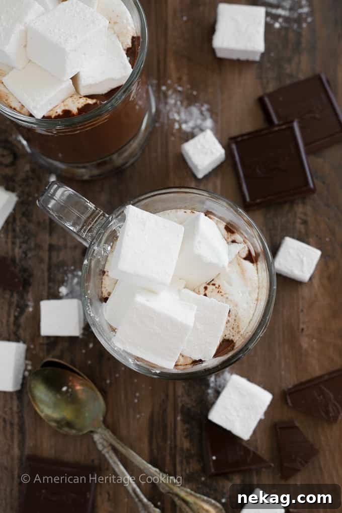 A mug of hot chocolate with melted chocolate dripping down the side, emphasizing its richness.