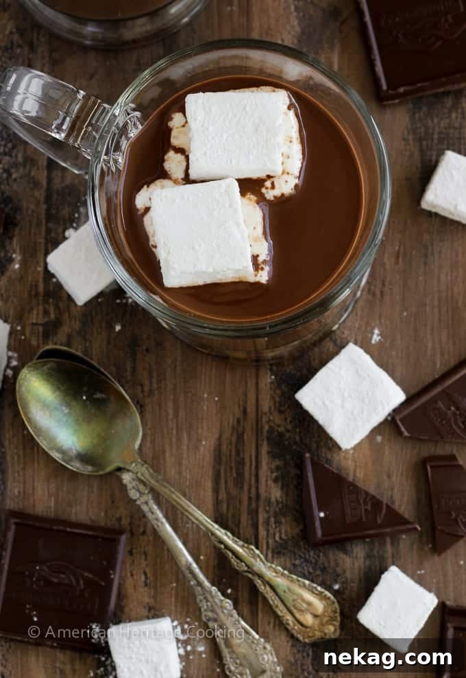 A close-up of a hand holding a mug of rich hot chocolate, inviting a sip.