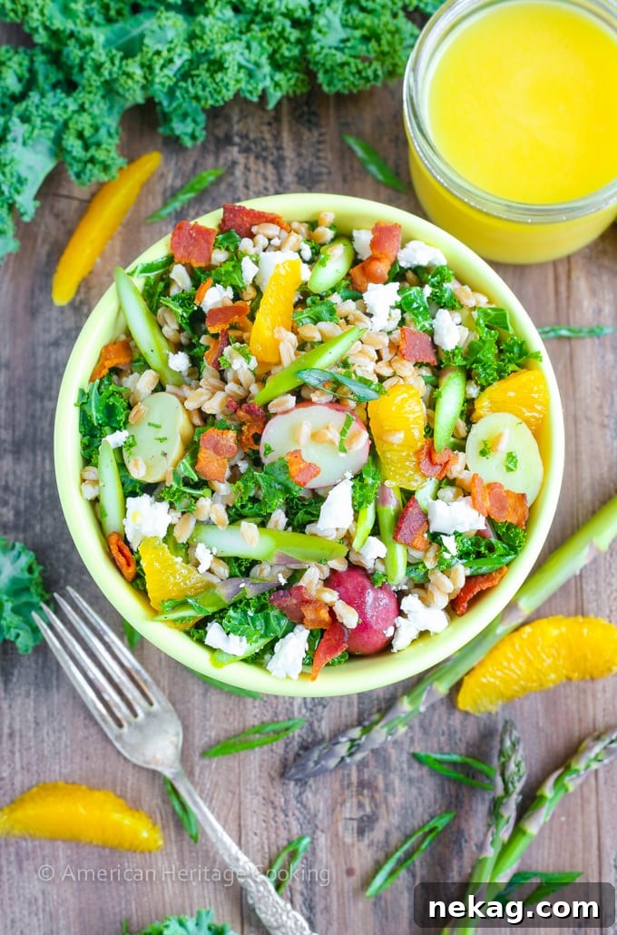 Orange-Kissed Asparagus Farro Salad for Spring 2 Vibrant Spring Asparagus Orange Farro Salad with fresh ingredients and a bright orange vinaigrette, ready to be served.