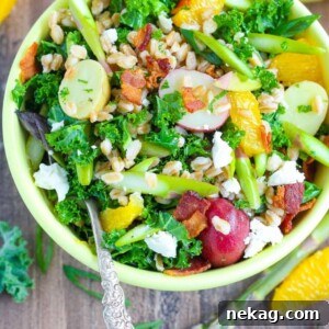 Spring Asparagus Orange Farro Salad, a fresh and healthy spring recipe.