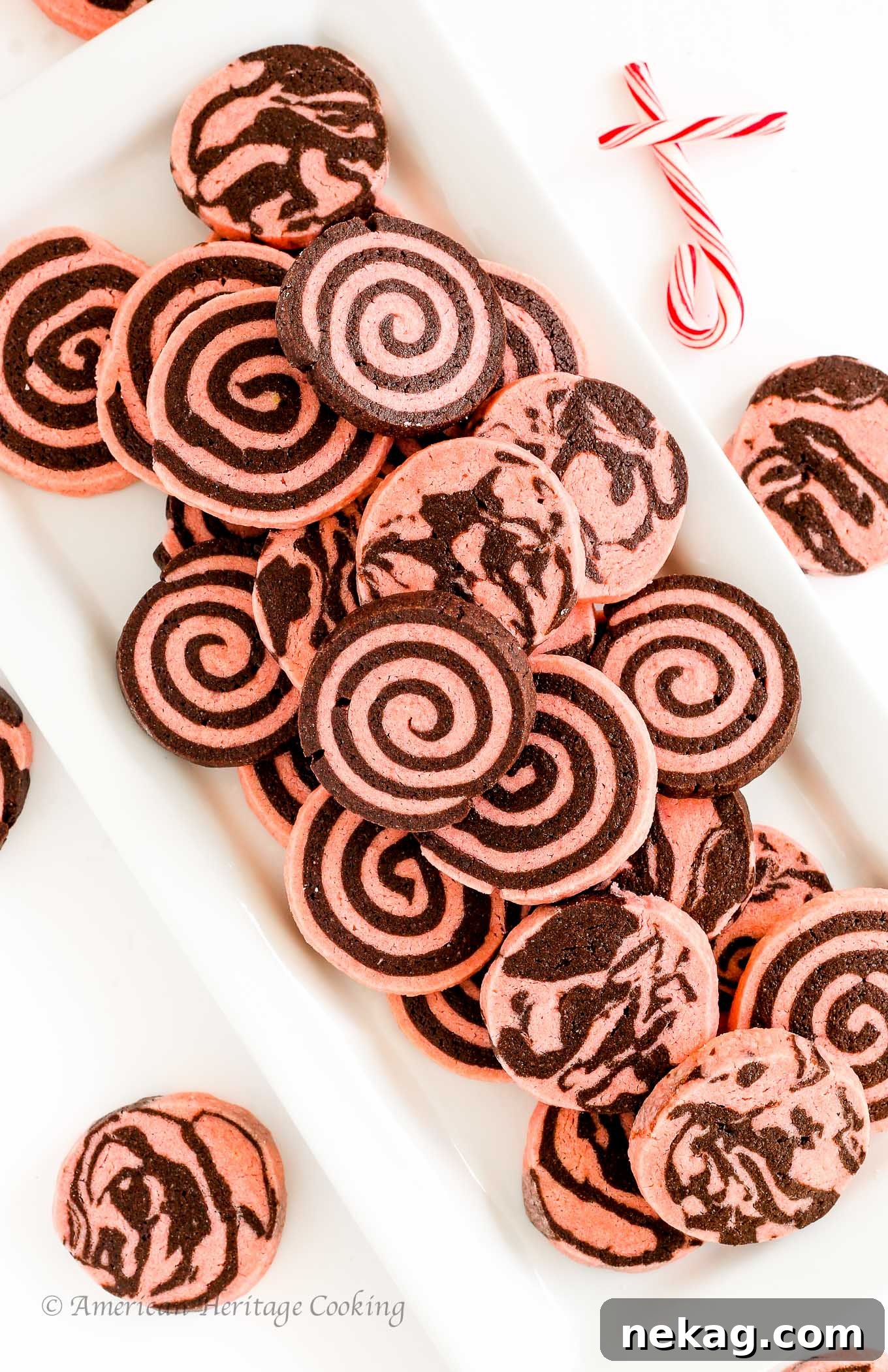 Beautifully marbled Chocolate Peppermint Sugar Cookies on a cooling rack.