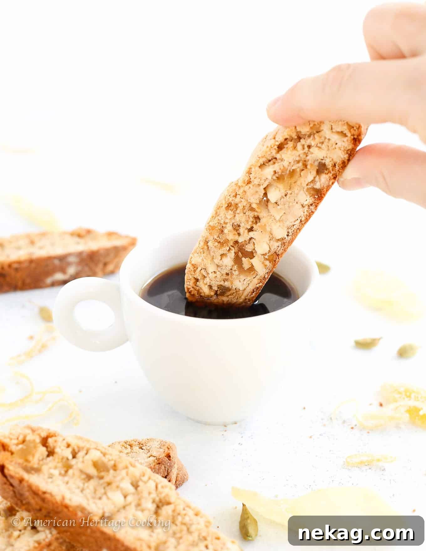 Ginger Orange Almond Biscotti ready for dunking in coffee.