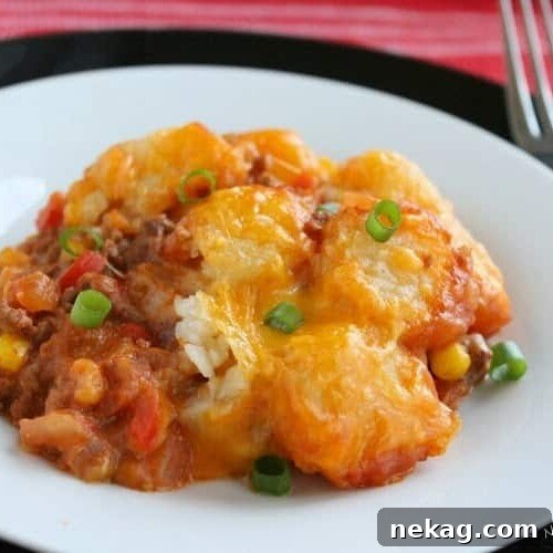 Sloppy Joe Tater Tot Casserole, a delightful and easy comfort food dish