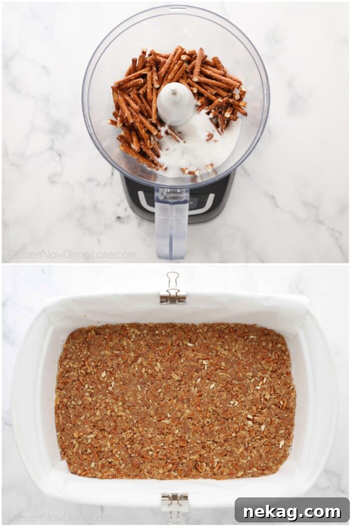 Making the pretzel crust.