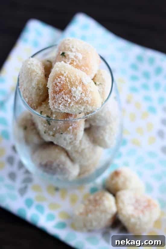 Sweet Cinnamon and Savory Garlic Parmesan Pretzel Bites 3 Close-up shot of golden-brown Garlic Parmesan Pretzel Bites, perfectly seasoned and ready to eat.